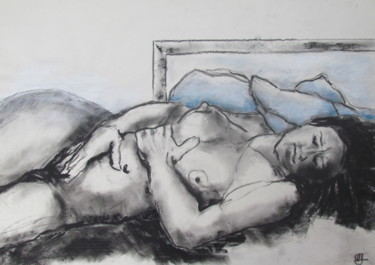 Drawing titled "Miroir - Mirror" by Marijo Ponce Fest, Original Artwork, Charcoal