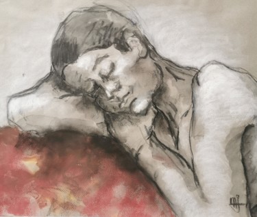 Dessin intitulée "La belle endormie -…" par Marijo Ponce Fest, Œuvre d'art originale, Pastel