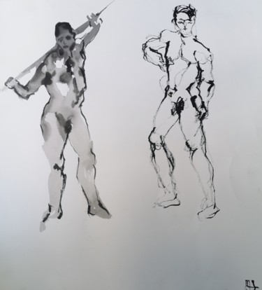 Zeichnungen mit dem Titel "Duo d'encre - Ink d…" von Marijo Ponce Fest, Original-Kunstwerk, Tinte