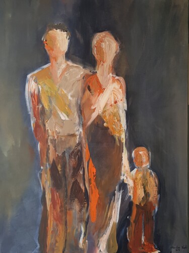 Malerei mit dem Titel "Small Family. Waiti…" von Marike Koot, Original-Kunstwerk, Acryl