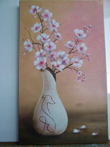 Schilderij getiteld "levrier vase" door Marilyn Bourgois, Origineel Kunstwerk, Olie