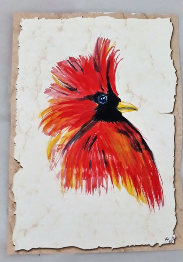 Dibujo titulada "Red cardinal." por Marie Ruda, Obra de arte original, Acuarela
