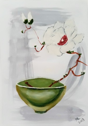 Painting titled "Magnolia branch." by Marie Ruda, Original Artwork, Watercolor