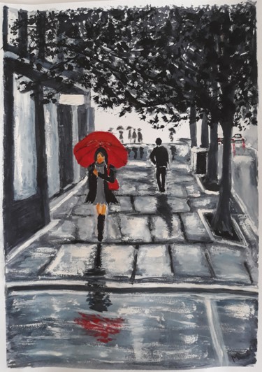 Tekening getiteld ""The girl with a re…" door Marie Ruda, Origineel Kunstwerk, Aquarel