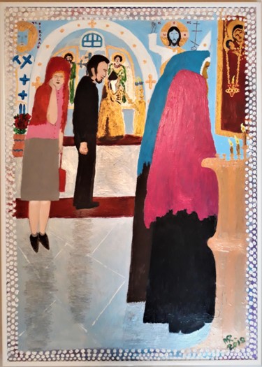 Pittura intitolato "In church." da Marie Ruda, Opera d'arte originale, Acrilico