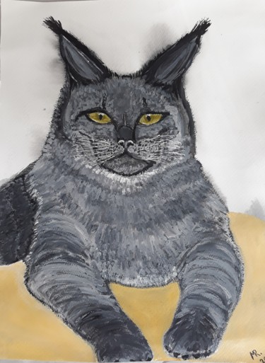 Malerei mit dem Titel "Cat maine coon-2." von Marie Ruda, Original-Kunstwerk, Aquarell