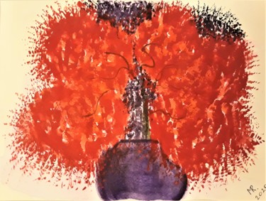Painting titled "Flowers in a vase." by Marie Ruda, Original Artwork, Watercolor
