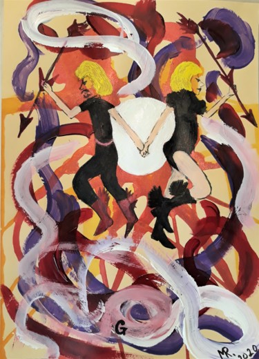 Schilderij getiteld "Horoscope: Gemini(T…" door Marie Ruda, Origineel Kunstwerk, Acryl