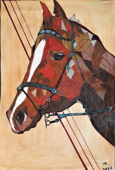 Painting titled "Red horse." by Marie Ruda, Original Artwork, Acrylic
