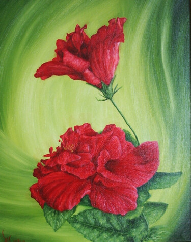 "The red begonia" başlıklı Tablo Marina tarafından, Orijinal sanat, Petrol