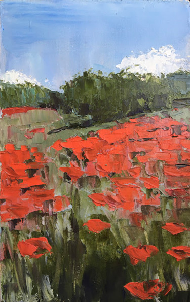 Painting titled "Oil painting “Poppy…" by Marina Babintseva, Original Artwork, Oil