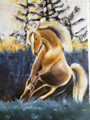 Pittura intitolato "Horse in the meadow" da Marina Babintseva, Opera d'arte originale, Olio