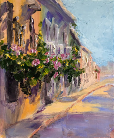 Картина под названием "Sunny street in the…" - Marina Babintseva, Подлинное произведение искусства, Масло