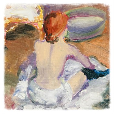 Pittura intitolato "Girl in the bathroom" da Marina Babintseva, Opera d'arte originale, Olio