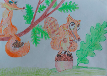 Disegno intitolato "Squirrel" da Marina Danko, Opera d'arte originale, Matite colorate