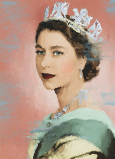 Druckgrafik mit dem Titel "Queen Elizabeth - A…" von Marina Fedorova, Original-Kunstwerk, Analogdruck