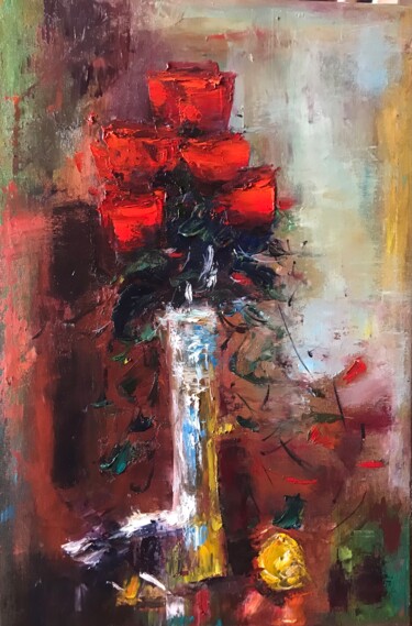 Painting titled "Red swirl" by Marina Gavrilova, Original Artwork, Oil