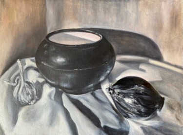 Painting titled "Cast iron, onion, g…" by Marina Gavrilova, Original Artwork, Oil