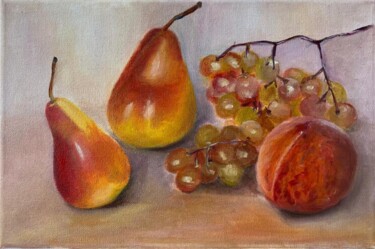 Painting titled "Peach and Pear, Gra…" by Marina Gavrilova, Original Artwork, Oil