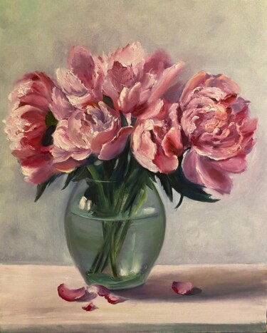 Painting titled "Peonies,Bouquet Rom…" by Marina Gavrilova, Original Artwork, Oil