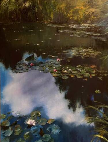 Ζωγραφική με τίτλο "Summer pond reflect…" από Marina Gavrilova, Αυθεντικά έργα τέχνης, Λάδι