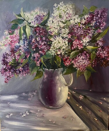 Schilderij getiteld "Bouquet of lilacs" door Marina Gavrilova, Origineel Kunstwerk, Olie