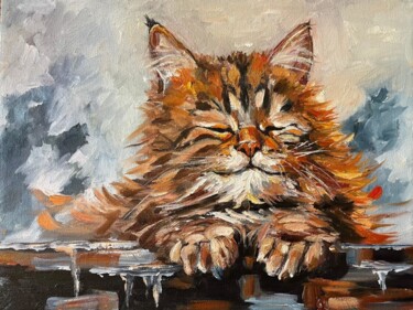 Painting titled "Happy cat" by Marina Gavrilova, Original Artwork, Oil