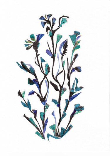 Collages intitulée "Wild Cornflower" par Marina Geipel, Œuvre d'art originale, Collages