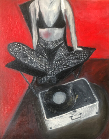Malerei mit dem Titel "Woman Listening Mus…" von Marina Gorbachova, Original-Kunstwerk, Öl