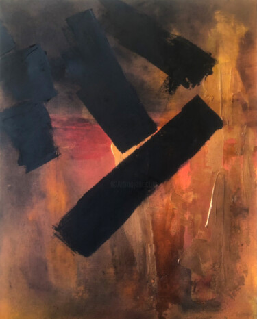 Painting titled "Fire Place" by Marina Gorbachova, Original Artwork, Oil Mounted on Wood Panel