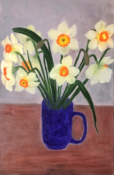 Malarstwo zatytułowany „Daffodils” autorstwa Marina Gorbachova, Oryginalna praca, Olej Zamontowany na Drewniana rama noszy