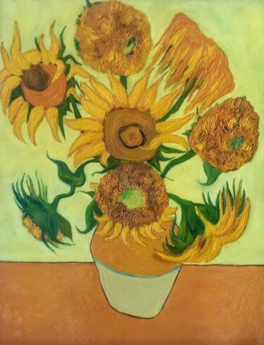 Pintura intitulada "Eight Sunflowers" por Marina Gorbachova, Obras de arte originais, Óleo