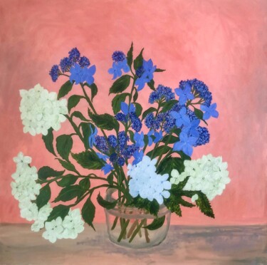 Schilderij getiteld "Aerial Hydrangeas" door Marina Gorbachova, Origineel Kunstwerk, Olie