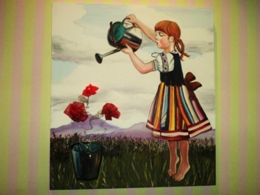 Painting titled "Nutrir com cor" by Marina Guiomar, Original Artwork, Fabric