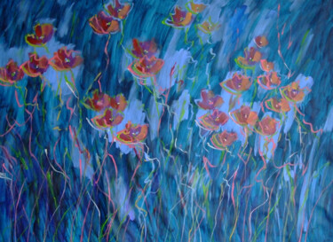 Painting titled "Floral Fantasy #11" by Marina Krylova, Original Artwork, Acrylic Mounted on Wood Stretcher frame