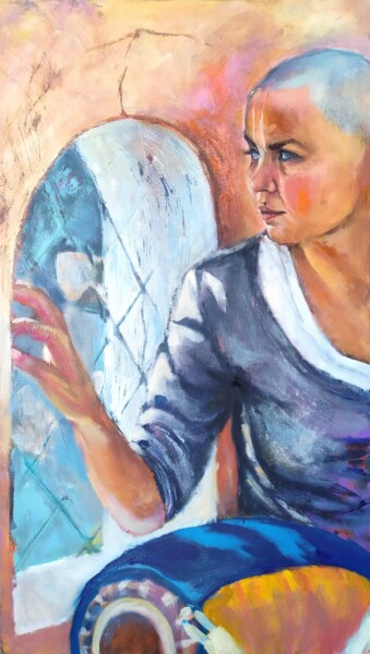 Painting titled "Self-portrait with…" by Marina Letti, Original Artwork, Oil