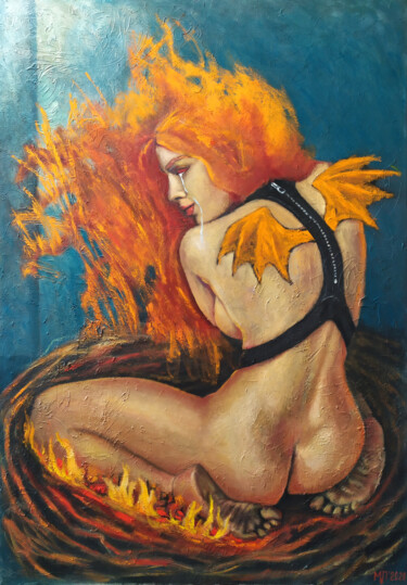 Pintura titulada "Phoenix / Феникс" por Marina Letti, Obra de arte original, Oleo