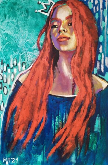 Painting titled "Girl with red hair…" by Marina Letti, Original Artwork, Oil