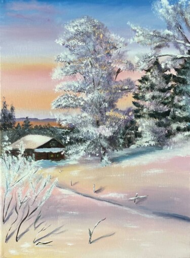 Painting titled "Calmness frosty daw…" by Marina Zhivliuk, Original Artwork, Oil