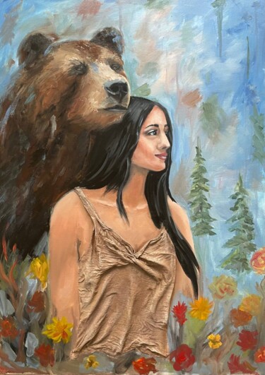 Peinture intitulée "Girl with a keeper…" par Marina Zhivliuk, Œuvre d'art originale, Huile