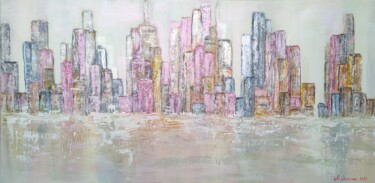 Картина под названием "City № 12" - Marina Okulova, Подлинное произведение искусства, Акрил Установлен на Деревянная рама дл…