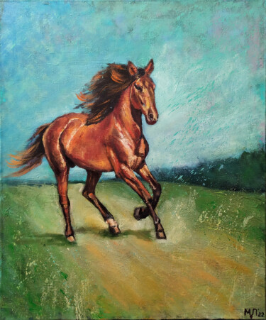 Schilderij getiteld "Horse / Лошадь" door Marina Petrova, Origineel Kunstwerk, Olie