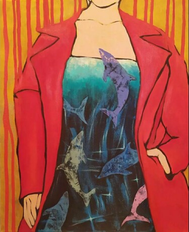 Schilderij getiteld "Girl in a red coat…" door Marina Petrova, Origineel Kunstwerk, Olie
