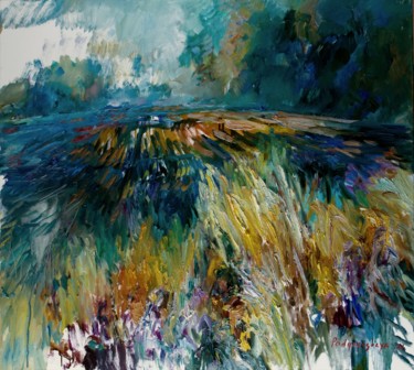 Картина под названием "Autumn landscape. F…" - Marina Podgaevskaya, Подлинное произведение искусства, Масло Установлен на Де…