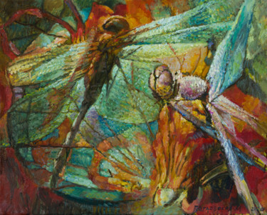 Pintura titulada "Две стрекозы" por Marina Podgaevskaya, Obra de arte original, Oleo Montado en Bastidor de camilla de madera