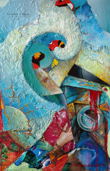 Malarstwo zatytułowany „Wave of luck.” autorstwa Marina Podgaevskaya, Oryginalna praca, Olej Zamontowany na Drewniana rama n…
