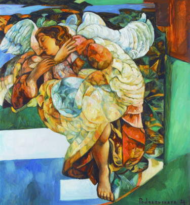 Painting titled "Angel in love." by Marina Podgaevskaya, Original Artwork, Oil Mounted on Wood Stretcher frame
