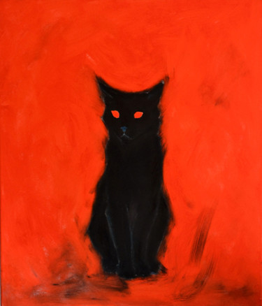 Malerei mit dem Titel "Kitty came" von Marina Rusalka, Original-Kunstwerk, Öl