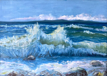 Painting titled "Море" by Marina Shishkina, Original Artwork, Oil Mounted on Wood Stretcher frame
