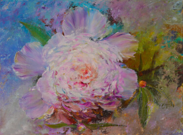 Malarstwo zatytułowany „Pale pink peony bud…” autorstwa Marina Skromova, Oryginalna praca, Olej